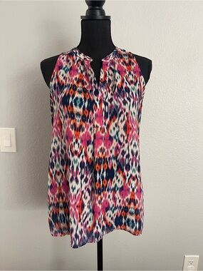 ALICE COLLECTIONSleeveless Printed Split-Neck Top - Pink Multi